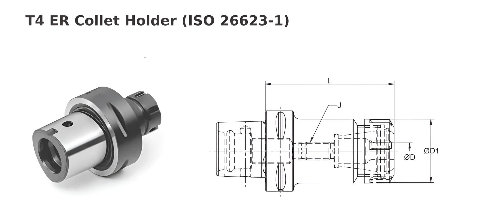 Polygonal Shank T4 ER16 070 ER Collet Holder (Balanced to G2.5 25000 RPM) (ISO 26623-1) (Compatible with Capto® Style C4)